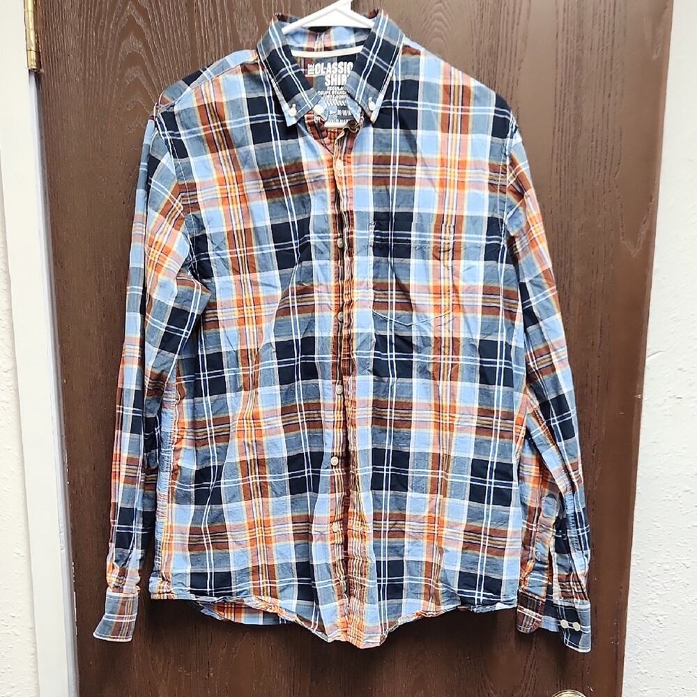 🚨2/$25 or 5/$50🚨Old Navy Men's Plaid Button Down Shirt - Blue and Orange